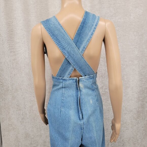 My Michelle Vintage Jumpsuit Overalls Denim Plunging Neckline Colorful Gemstones - Picture 4 of 16